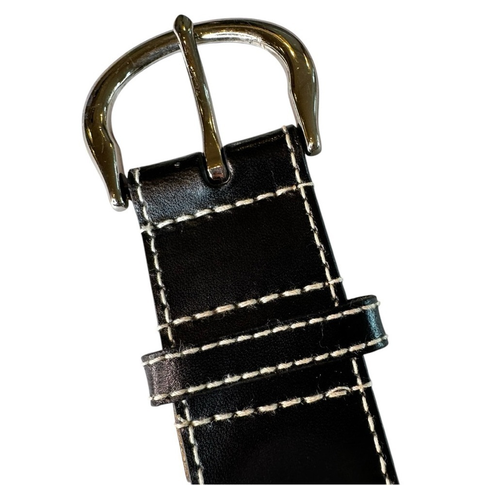 Nine West Genuine Leather Y2K Style Black Belt Contrast Stitching Grommets Large - Picture 5 of 6